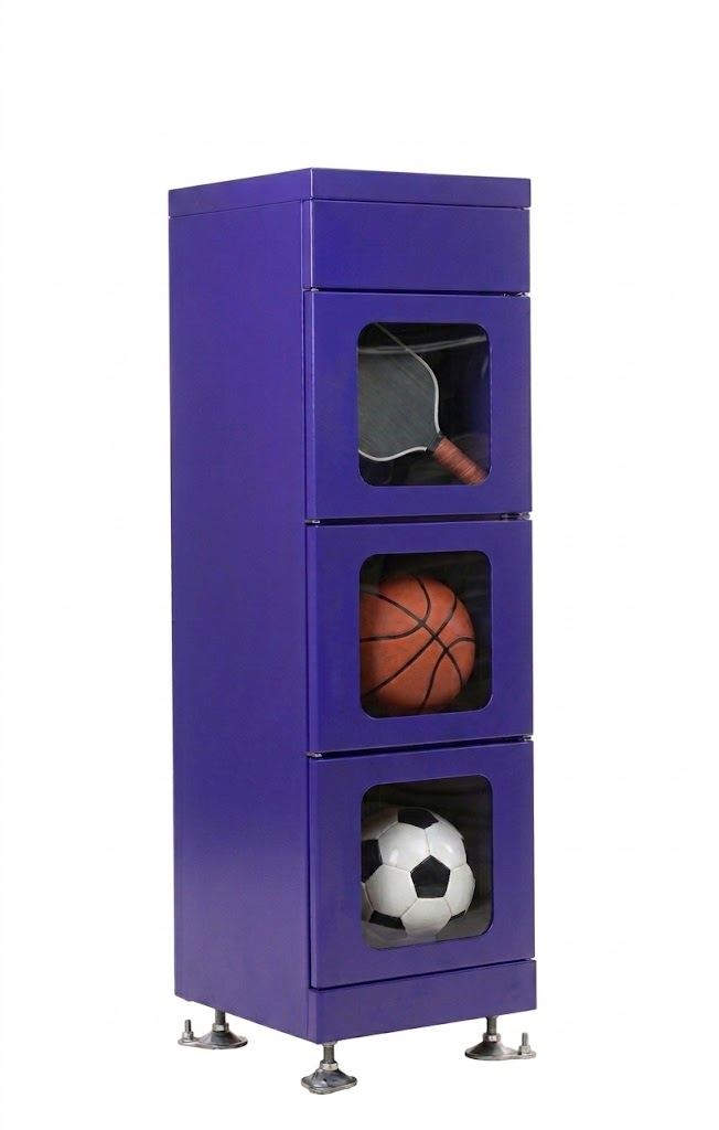 Outdoor recreation locker with sports equipment at a public park