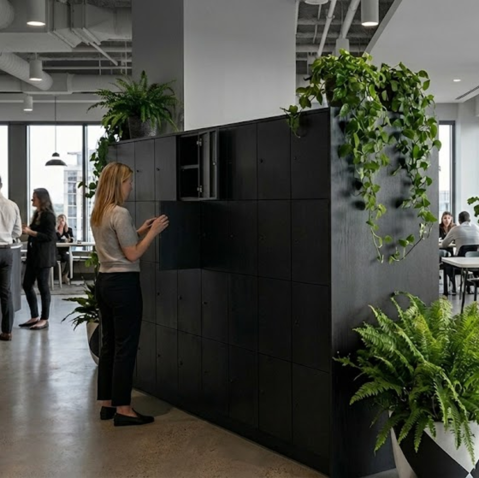 Smart employee lockers for workplace personal storage and hot desking